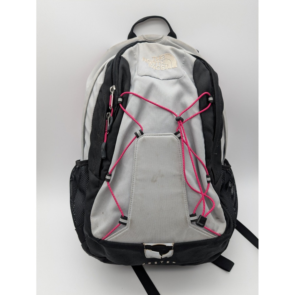 The North Face Jester Backpack Grey Black Pink Bungee Daypack